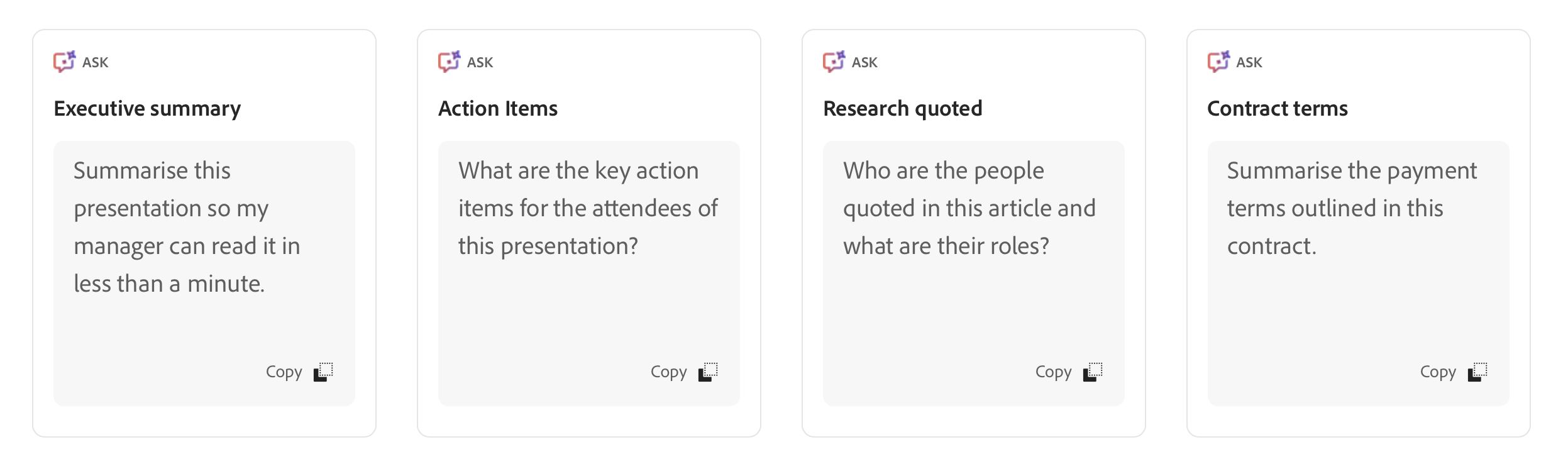 AI Assistant Sample Prompts Screenshot